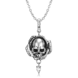 Flower Skull Pendant S925 Silver Punk Style