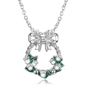 925 Sterling Silver Bow Enamel Flower Garland Pendant Necklaces