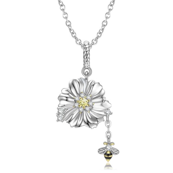 925 stelring silver flower bee pendant