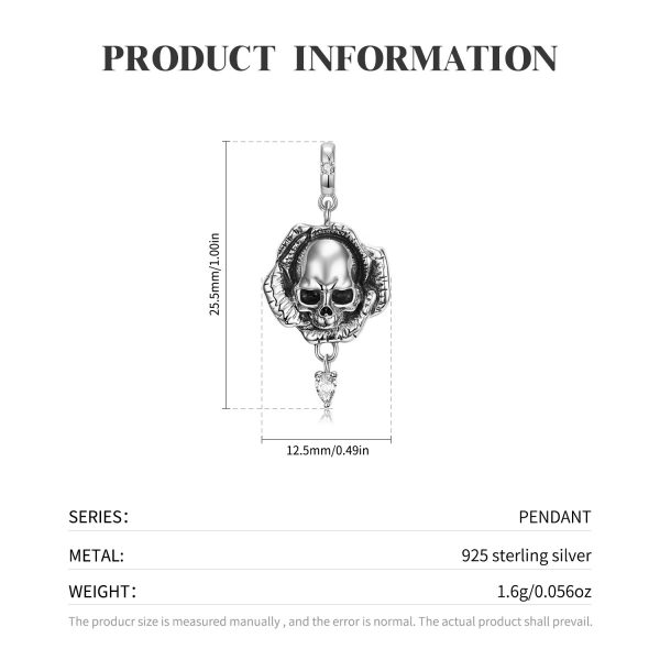 Flower Skull Pendant S925 Silver Punk Style